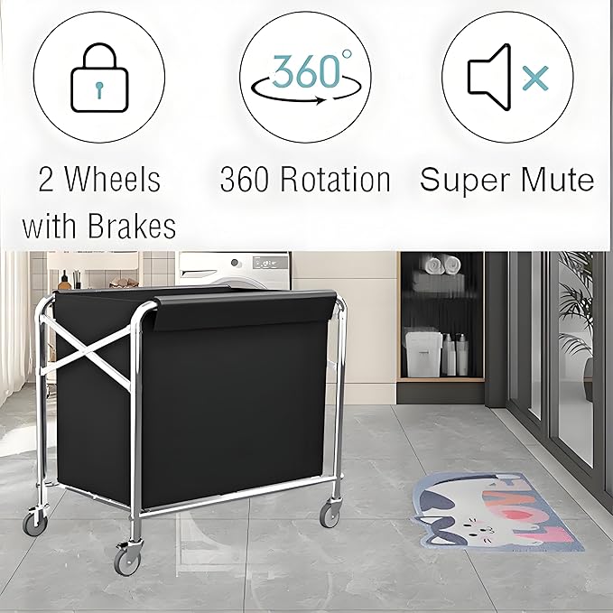 Commercial Laundry Cart with Wheels Heavy Duty Collapsible Laundry Baskets 12 Bushel (400l), Industrial Rolling Baskets Trucks with Steel Frame and Waterproof Oxford Cloth, 300 Lbs Weight Capacity