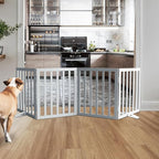 ZJSF Freestanding Indoor Dog Gate for House Foldable Wood Puppy Gate for Doorways Pet Gate for Stairs Extra Wide Pet Fence, Grey, 24" Height 4 Panels