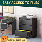 3 Drawer Lateral File Cabinet with Lock, Metal File Cabinets for Home Office, Steel Heavy-Duty Filing Storage Cabinet for Letters/Legal/A4 (Require Assembly, Black)