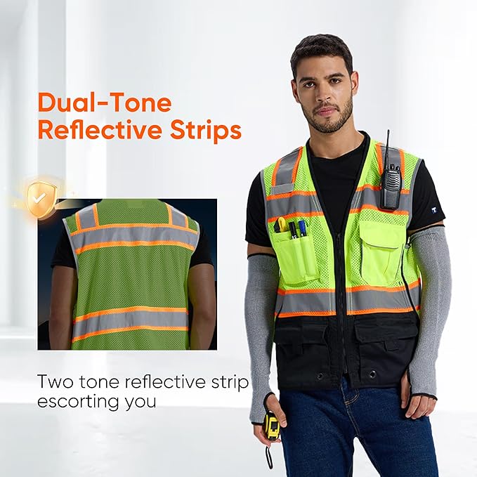 SRsafety High Visibility Vest, Security Vest with 9 Pockets,Mesh Safety Vest for Construction Workers Sanitation Workers