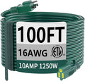 HUANCHAIN Indoor Outdoor Green Extension Cord 100 ft Waterproof, 16/3 Gauge Flexible Cold-Resistant Appliance Extension Cord Outside, 10A 1250W 16AWG SJTW, 3 Prong Electric Cable, ETL