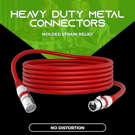 GEARit XLR Male to Female Microphone Cable (100 Feet, 1 Pack) 3-Pin Balanced Shielded Mixer, Recording Studio, Podcast - Red