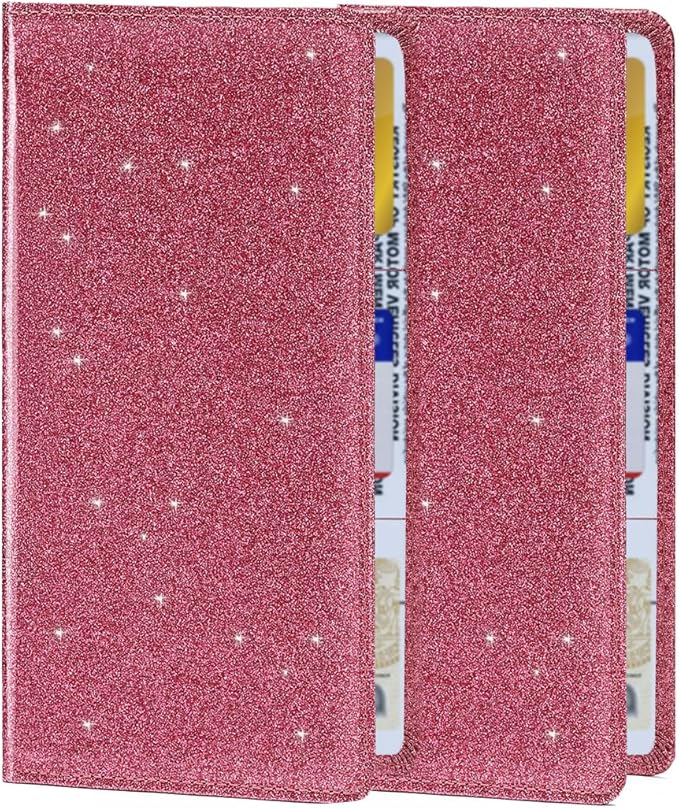 2Pack Leather Car Registration and Insurance Card Holder, Car Document Holder for Cards License with Magnetic Shut (Glitter Purple)