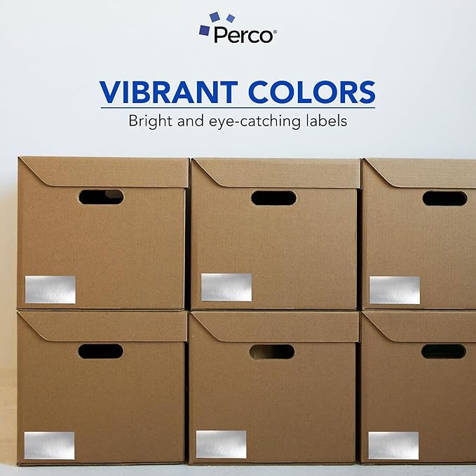 Perco Metallic Silver 3x5 Inch Perforated Sticker Labels — 500 Stickers Per Roll — with Permanent Adhesive for Product Labeling, Gift Boxes, Event Signage, Decorative Packaging & More — Made in USA