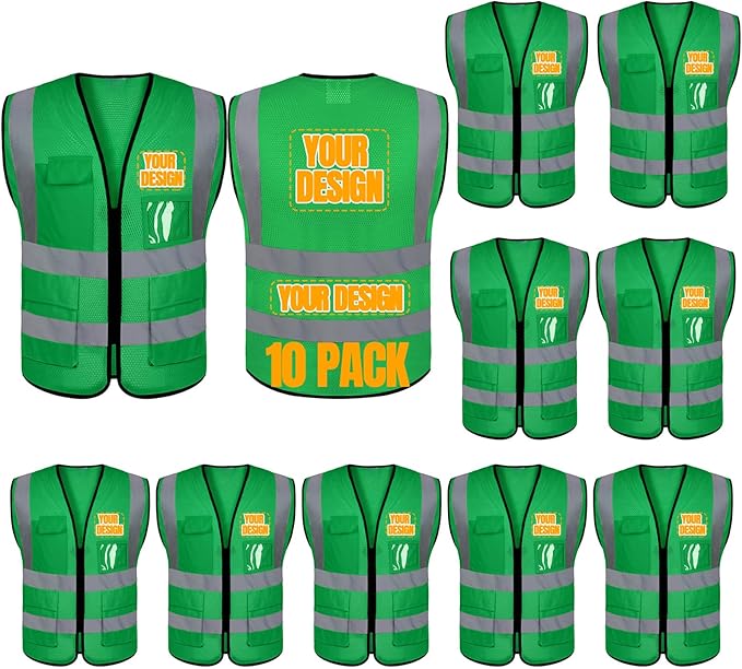BeautyWill 10/20 Pack Custom Logo Safety Vest,Bulk High Visibility Class 2 Reflective Work Vests