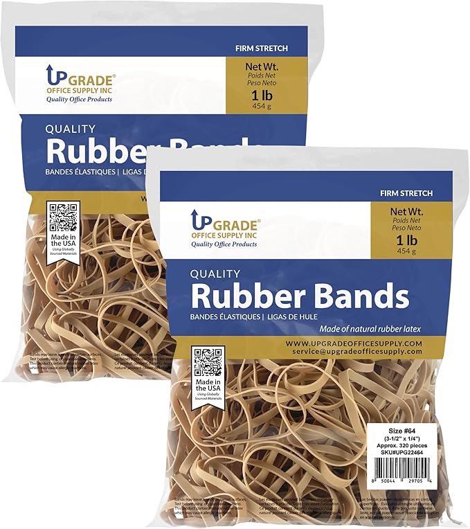 Upgrade Rubber Bands, Size 64, 1 lb Bags, 2-Pack, Made in USA