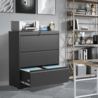 File Cabinets 3 Drawer,Metal Office Storage Filing Cabinet with Lock,Black Lateral Filing Cabinet for Home Office,Horizontal Locking File Cabinets for Legal/Letter/A4,Assembly Require,Black