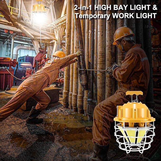 LED Temporary Work Light 250W 37500LM 5000K Daylight White High Bay led Construction Light with Hook Portable Linkable Durable LED Job Site Lighting for Damp Location Indoor Outdoor Area Lighting