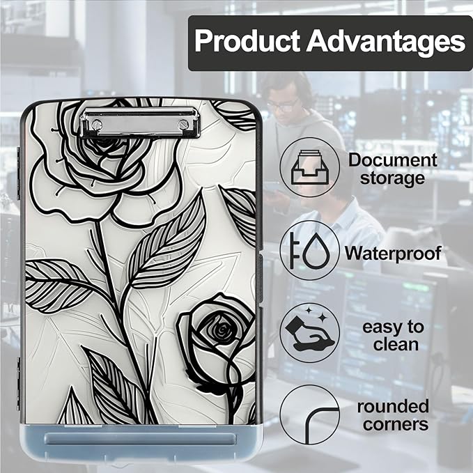 Pattern Design Clipboard with Storage - Heavy Duty Legal Size Clipboard, Ideal for Teachers, Nurses, Office Workers, Contractors, and Kids - 9.5 x 14.2 Inch (Rose)