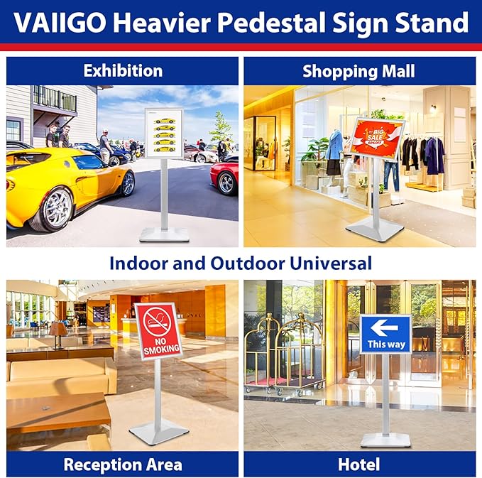 Sign Stand 8.5x11inch Pedestal Sign Holder Poster Stand 3Packs Adjustable Floor Standing Sign Holder with Heavy Duty Display Stand for Indoor Outdoor Business Store Sign Holders(Silver)