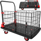 YITAHOME Platform Truck Cart with Cage, 42 x 26 in 1000LBS Capacity Folding Cart with Wheels,Heavy Duty Hand Moving Cart,Foldable Dolly Cart with Basket for Warehouse Luggage Moving