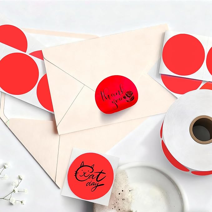 2 inch Dot Stickers Labels Circle Garage Sale Sticker 750Pcs Round Thermal Printer Stickers Printable Writable Price Labels for Yard Sale, Fluorescent Red