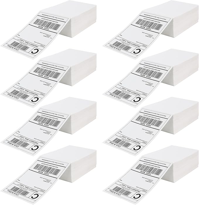 DGBDPACK Fanfold Direct Thermal Shipping Labels 4''x6'' 2400 Labels/8 Stacks (300 Pcs per Stack), Compatible with Zebra Rollo Beeprt Printer Ultra Adhesive