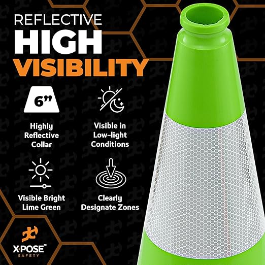 Xpose Safety 18" Lime Traffic Cones 6" Reflective Collar - Bulk Half Pallet 450 Pack - Premium PVC Safety Cone for Parking, Caution, Construction, Road Crews, Emergency Vehicle - DOT Approved