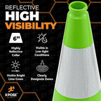 Xpose Safety 18” Lime Green Traffic Cone - 6" Reflective Collar – 4 Pack Premium PVC Safety Cone for Parking, Caution, Construction, Road Crews, Emergency Vehicle - DOT Approved