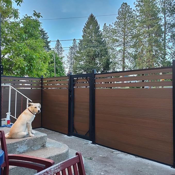 6ft x 6ft Outdoor Privacy Fence, Tall Wind Resistant Covering, Wood Plastic Composite Panel with 2 Posts for Yard, Backyard, Garden and Swimming Pool