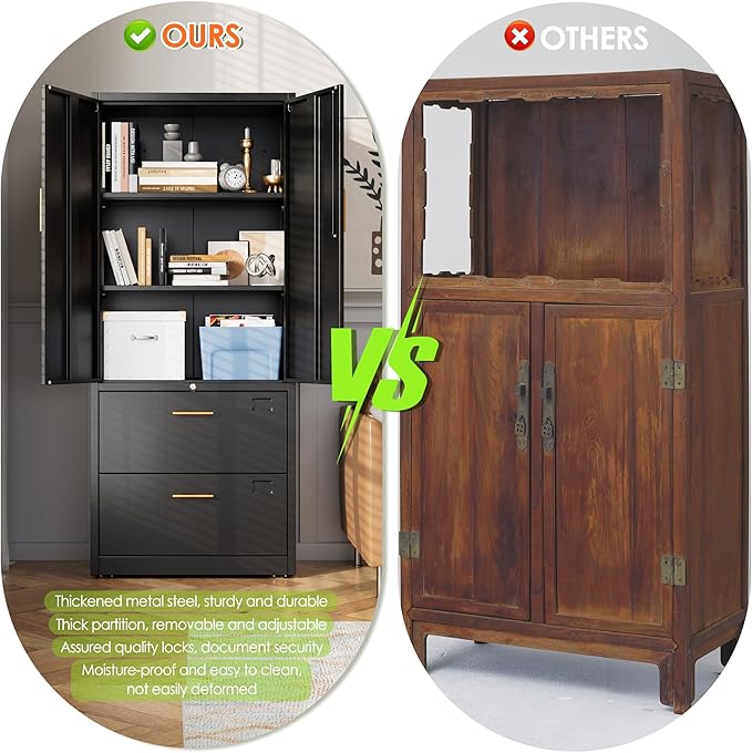 2 Drawer Lateral File Cabinet with Adjustable Shelves and Handles,Metal Filing Cabinet with Drawers and Keys for Home,Office,School,Fits A4/Letter/Legal Size Folders,Assemble Required,Black