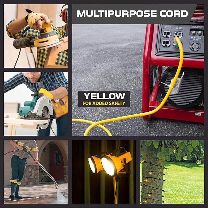 Iron Forge Cable 2 Pack 10 Foot Lighted Outdoor Extension Cord with 3 Outlets - 12/3 SJTW Heavy Duty Yellow Extension Cable 3 Prong - Multiple Outlets