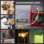 Iron Forge Cable 2 Pack 50 Foot Lighted Outdoor Extension Cord with 3 Outlets - 12/3 SJTW Heavy Duty Yellow Extension Cable 3 Prong - Multiple Outlets