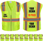 BeautyWill 10/20 Pack Custom Logo Safety Vest,Bulk High Visibility Class 2 Reflective Work Vests