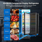 AAOBOSI Commercial Merchandiser Refrigerator,12.29 Cu.Ft Glass Door Display Refrigerator,Upright Beverage Cooler Fridge with Soft LED Light, Customizable Lightbox,Universal Casters, Adjustable Shelves