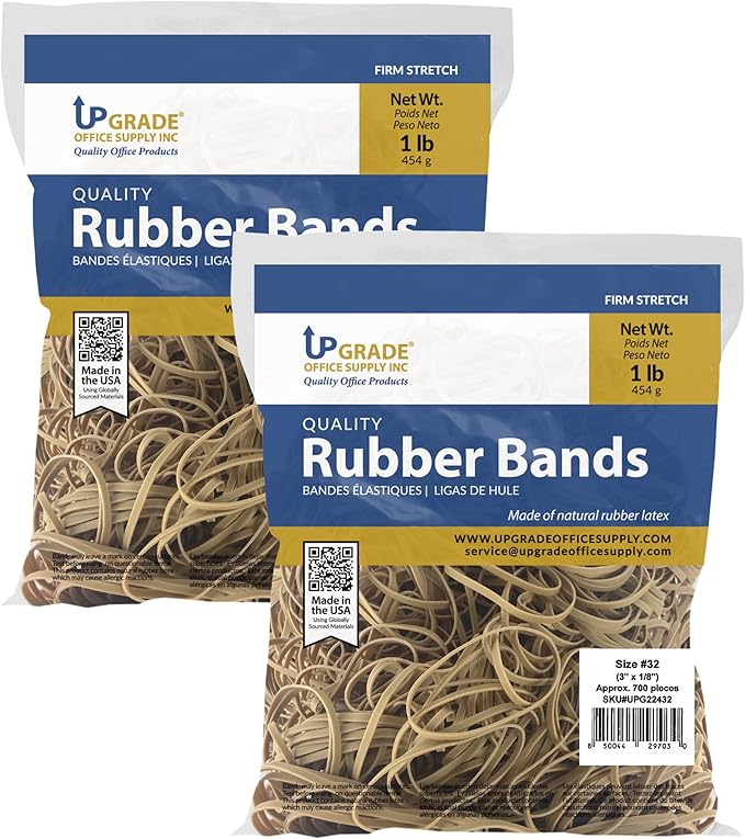 Upgrade Rubber Bands Size 32 (3 x 1/8 in) 700 Bands 1 lb Bag 2 Pack USA