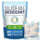LotFancy Silica Gel Desiccant Packets, 20 Gram 50 Packs, Rechargeable Desiccant Dehumidifier with indicating Beads (Orange to Green), Non-Toxic Moisture Absorber Bag for Documents Shoes Gun Storage