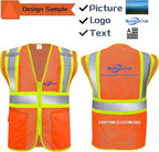 Custom Safety Vest with Logo Pockets High Visibility Reflective Vests Construction Security Workwear