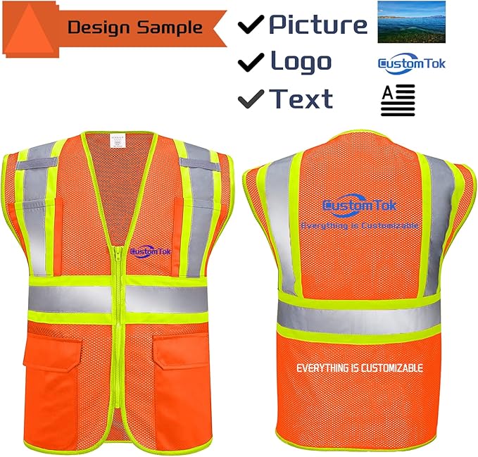 Custom Safety Vest with Logo Pockets High Visibility Reflective Vests Construction Security Workwear