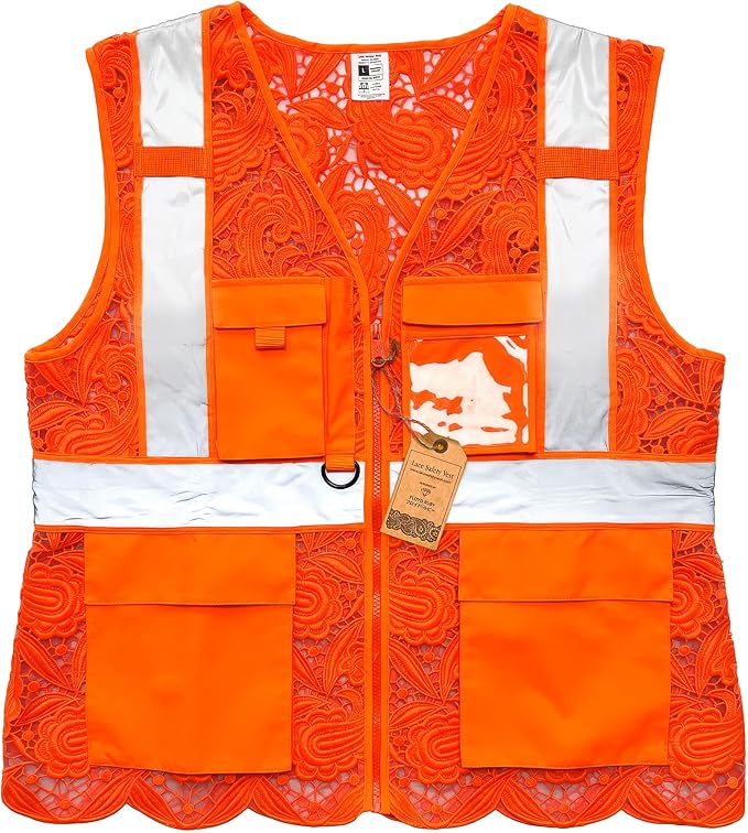 Lace-Mesh Safety Vest for Women & Men - Breathable, High Visibility Vest with Zipper & ANSI Class 2 Reflective Strips