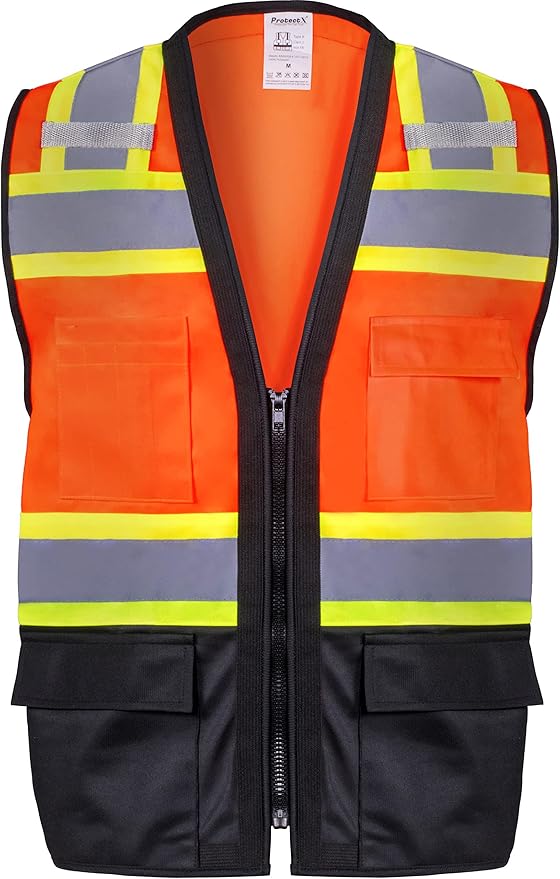 ProtectX 6 Pockets High Visibility Safety Vest for Men Women Class 2 Reflective Hi Vis Work Construction Vest