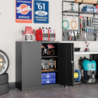 Metal Garage Storage Cabinets with Lock, 36" Tall Tool Cabinet with 2 Door and 2 Adjustable Shelves, Locking Garage Cabinets and Lockable Steel Locker for Home Office Warehouse - (Black-36”H)
