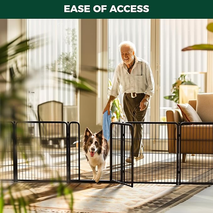 FXW Dog Gate Extra Wide Designed for Indoor Use, Adjustable Width Up to 111-inch Wide (32" H 4 Wire Panels for Small and Medium Dogs), Black