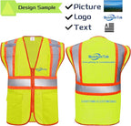 Custom Safety Vest with Logo Pockets High Visibility Reflective Vests Construction Security Workwear