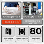 Heavy Duty 18" Shrink Wrap Roll – Clear Stretch Wrap for Moving & Packing | 7 Layer 80 Gauge Industrial Strength 1500 Ft Length 20 Micron Thick Up to 800% Stretch | Box of 4 Rolls