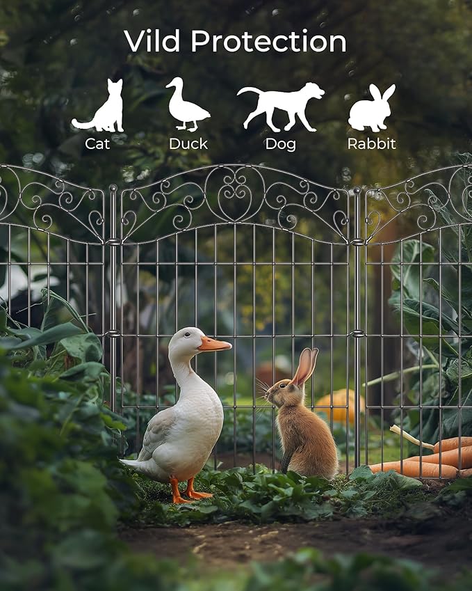 10 Panels No Dig Decorative Outdoor Garden Fence, 40 in(H) X 23.6 ft(L) Animal Barrier Fencing, Rustproof Portable Fence, Temporary Dog Fence Outdoor for Yard, Outside, Backyard, Patio