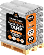 Heavy Duty Poly Tarp 25' x 40' - Bulk Half Pallet (22 Pack) Thick Waterproof, UV Blocking Protective Cover - Reversible Silver & Black - 10 Mil Thick Polyethylene - by Xpose Safety