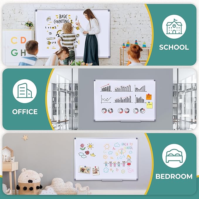 48" x 36" Magnetic Whiteboard for Wall Mount, Large Dry Erase Board with Aluminum Frame & Pen Tray,Office, Classroom, Home Use, Durable White Board for Presentations, Messages, Planning