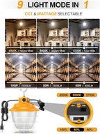 LED Temporary Work Light 100W 80W 60W Tunable 4500K 5000K 5700K Tunable 15000LM Portable Hanging Linkable Construction Light ETL DLC Listed with ON/Off Button for Job Site, Workshop