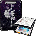 A4 Clipboards,Heavy Duty Waterproof Nursing Plastic Folder Clipboard with Storage Clip Boards,File Folder Storage Box Clipboard Case for Teacher,Doctor,Offices,Moon Star Galaxy Florals