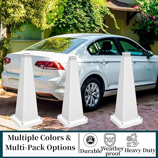 BESEA 3 Pack 28" Bright White Traffic Safety Cones with Weighted Base, High-Visibility Parking Cones for Driveways, Business Parking Lots, Garages, Indoor/Outdoor Use