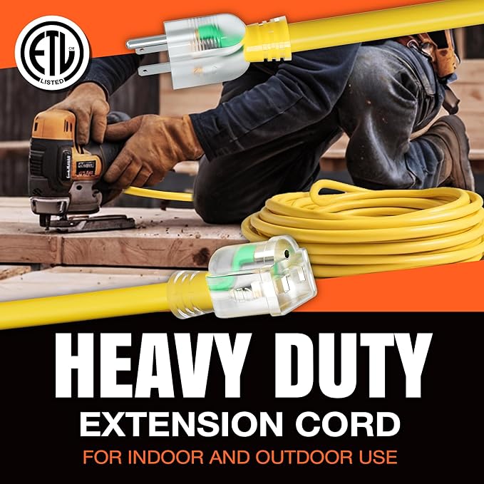 100ft Outdoor/Indoor Extension Cord 12/3 Gauge Extra Heavy Duty 3 Prong SJTW, Waterproof, ETL Listed, Flexible Cold-Resistant Long Power Cord,15A 125V 1875W, Green by LifeSupplyUSA
