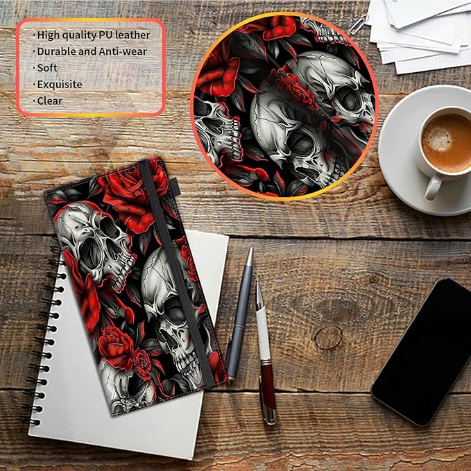 Car Registration and Insurance Holder,Leather Vehicle Glove Box Organizer Wallet for Document,Perfect for any Car,Truck,Motorcycle,Driver License,Trailer or Boat,Men & Women,Skull Red Rose