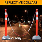 6 Pack 40 Inch Traffic Delineator Posts with Fillable Base and 6.6FT Plastic Chain, Safety Delineator Post Cones with 2 White Reflective Stripes for Construction Work (Red)