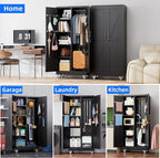 31.5 in Wide Garage Storage Cabinet, Metal Tool Cabinet with 4 Adjustable Shelves, Garage Storage System with Lockable Door for Offices, Gyms and Pantries, Black