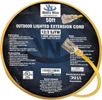 50 ft Outdoor Extension Cord Waterproof - 12 Gauge Heavy Duty Extension Cord 50 ft - Lighted Outdoor Extension Cords - Watts Wire - 50' Grounded - extensiones electricas