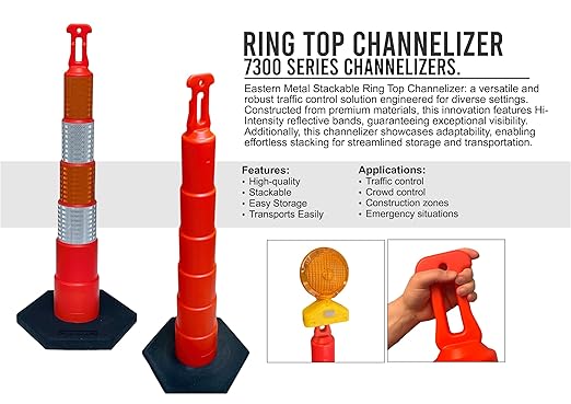 Eastern Metal 42" Stackable Ring TOP Traffic CHANNELIZER Cones W/16 lb Base (Set of 3-Includes (3) CHANNELIZERS, (3) Bases)