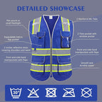 Reflective Safety Vest for Men Women, High Visibility Safety Vest with 8 Pockets Zipper Front, Meets ANSI Standards