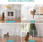 No Pawblems Free Standing Dog Gate with Door, 36'' Tall Foldable Dog Fence for Indoor & Outdoor, Up to 78 Inch Extra Wide Puppy Gate for Stairs, Hallways, Doorways, Deck, Yard (White, 3 Panels)