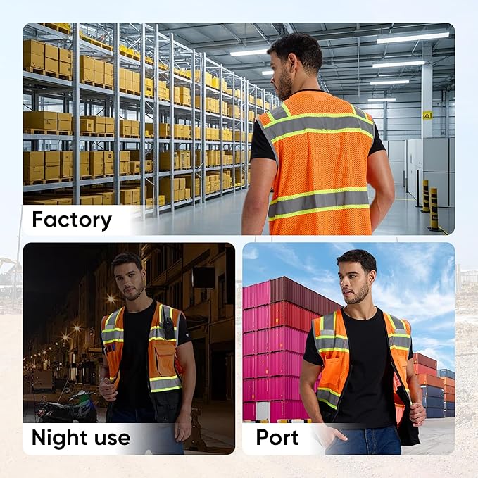 SRsafety High Visibility Vest, Security Vest with 9 Pockets,Mesh Safety Vest for Construction Workers Sanitation Workers